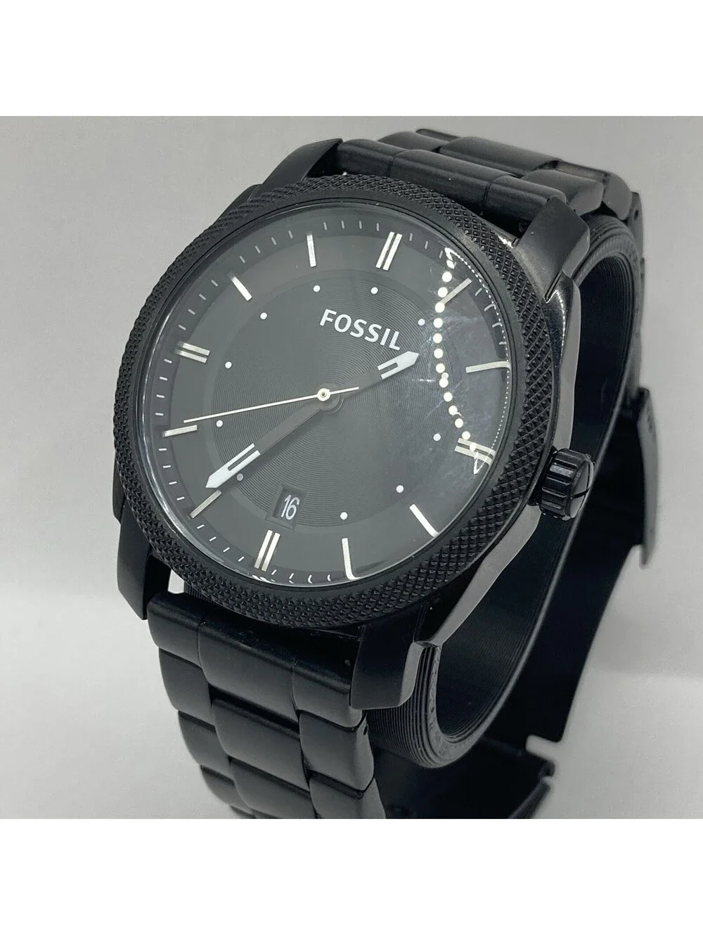 Men’s Fossil Machine FS4775 Black Stainless Steel Watch Date 42mm New Battery